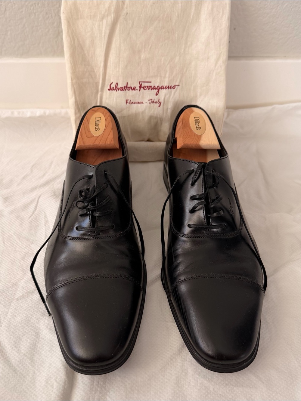 Salvatore Ferragamo Black Cap Toe Oxford Dress Shoes Men’s 9.5 C Made in Italy